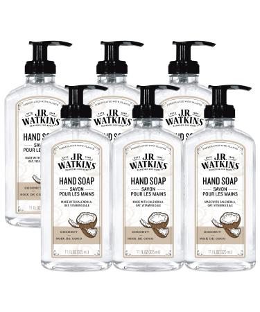 J.R. Watkins Gel Hand Soap Scented Liquid Hand Wash for Bathroom or Kitchen USA Made and Cruelty Free 11 fl oz Coconut 6 Pack Coconut 11 Fl Oz (Pack of 6)