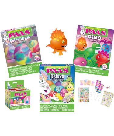 PAAS Easter Egg Decorating Coloring Kits and Cups Bundle - 4 Total - Color Whip Deluxe Dino and Coloring Cups