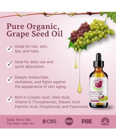 Grape Seed Oil. 236ml. 100% Pure. Cold-pressed. Unrefined. Organic. Rich in Vitamins. Chemical-free. Soothes Skin. Nourishes Hair. Natural Moisturizer for Hair Skin Nails Beard Stretch Marks. Bella Terra Oils. 236 ml (Pack of 1) - Buy Online on GoSupps.com