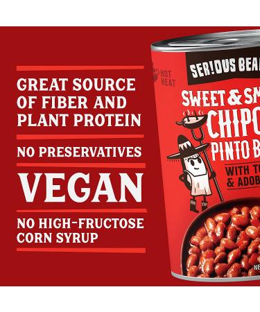 SERIOUS Bean Co Sweet & Smoky Chipotle Pinto Beans - Vegan, Adobo Spices, Ready to Serve - 6 Pack (15.75 oz) - Buy Online on GoSupps.com