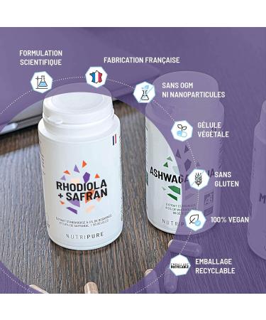 Nutripure | Rhodiola Rosea + Organic Saffron | Stamina Enhancement | Emotional Stability Positive Mood Concentration | 3% Rosavine 1% Salidroside | 60 Capsules (1 month) | Made in France - Buy Online on GoSupps.com