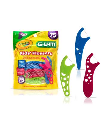 GUM-897 Crayola Kids' Flossers, Grape, Fluoride Coated, Ages 3+, 75 Count 75 Count (Pack of 1) Flossers