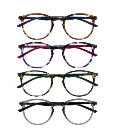 Opulize Met 4er-Pack Reading glasses big round black brown gray clear men's women's feather hinges rrrr60-127c brown / purple / green / gray +0.00 diopttries single
