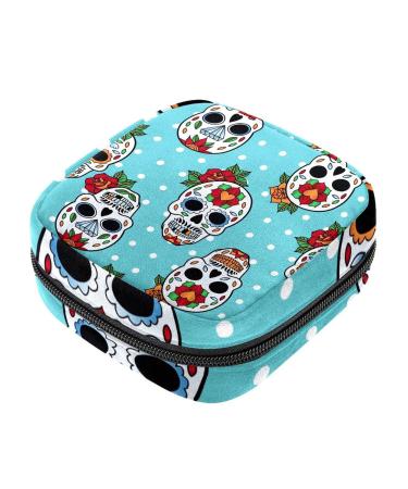 Menstruation bag with zipper women's napkin bag tampons collection bags for women and girls (sugar-dead head pattern)