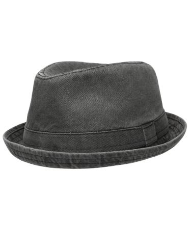 Men's Casual Vintage Style Washed Cotton Fedora Hat Black Large-X-Large