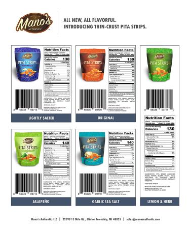 Manos Authentic Pita Chip Strips - Healthy Thin Snackable Bite Sized Pita Chips - Original Flavor (5 Pack, 6.5oz) - Buy Online on GoSupps.com