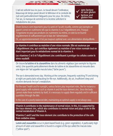 Doppelherz Vital Eyes Vision and Eye Health Supplement Lutein & Zeaxanthin + Vitamins and Zinc For Normal Vision Supplement 90 Capsules - Buy Online on GoSupps.com