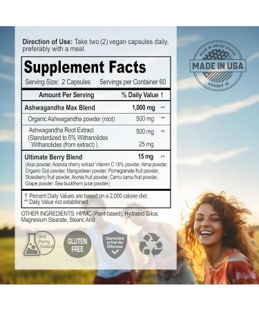 NANOWELL Ashwagandha Premium - 120 Vegan Capsules High Potency 5% Withanolides Root Extract Organic Ashwagandha Powder Mixed Berries - Supports Relaxation & Mood Balance - 60 Servings 120 Count (Pack of 1) - Buy Online on GoSupps.com