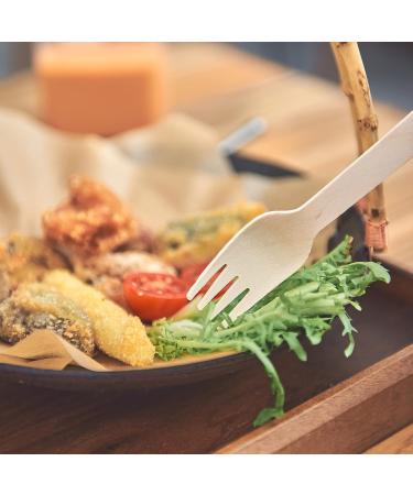 LoengMax Disposable Wooden Forks - 100PCS 6 Length - Eco Friendly & Compostable - Natural Wood Cutlery - Buy Online on GoSupps.com