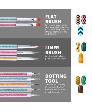 Cizoackle Nail Art Brushes - Double-Ended Dotting Tool Kit - Professional Liner Set with Shiny Handles - 5 Pcs - Buy Online on GoSupps.com