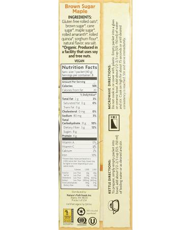Nature's Path Organic Gluten Free Brown Sugar Maple Instant Oatmeal - 8 Packets | Non-GMO, 31g Whole Grains, 4g Plant Based Protein - 11.3 oz - Buy Online on GoSupps.com