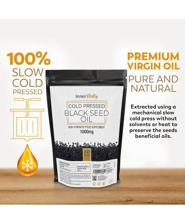 Premium Black Seed Oil Capsules 1000mg - Double Strength Virgin Oil with Thymoquinine - Non-GMO, Made in UK by Inner Vitality (240 Capsules) - Buy Online on GoSupps.com