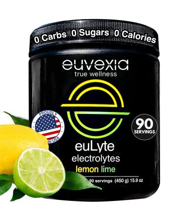 Dr Ekberg euLyte Instant Hydration Electrolytes Powder Zero Sugar Carb Calorie Lemon Lime Drink Mix 80+ Minerals Magnesium Potassium Calcium Trace Minerals Fasting Keto Stevia 90 Servings