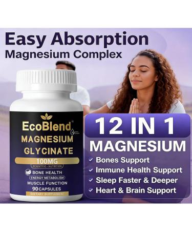 EcoBlend Magnesium Glycinate - Highly Absorbable Magnesium Supplement for Muscle Relaxation Sleep Support & Stress Relief Non-GMO & Vegan Friendly - Buy Online on GoSupps.com