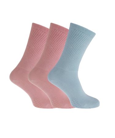 Universal Textiles Womens/Ladies Extra Wide Comfort Fit Diabetic Socks (3 Pairs) (US 6-10) (Pink/Blue)