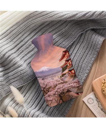 Hot Water Bottle with Lid - Mt. Fuji Cherry Blossoms Design | Pain Relief Cramps & Foot Warmer | Rubber Hot Water Bag for Hot & Cold Therapy - Buy Online on GoSupps.com