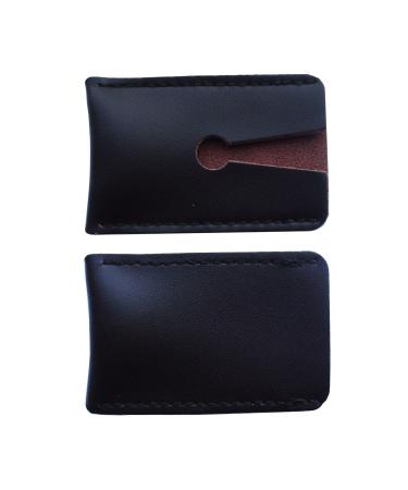 2 parts of real leather Double Edge Razor Head Sleeve Protective Case to most safety razors Heads ideal for Traveling Professional Barbers (dark brown)
