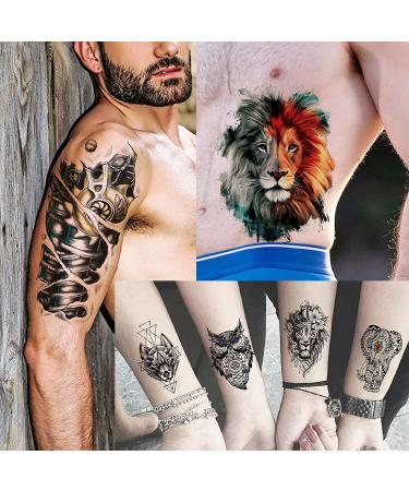 Bilizar Watercolor Owl Tiger Lion Temporary Tattoos - 56 Sheets, Realistic 3D Fake Tattoo Sleeve Stickers for Men, Women, and Kids - Long Lasting Body Art Decals - Buy Online on GoSupps.com