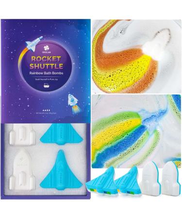 ORIGLAM Bath Bombs for Kids Space Shuttle & Rocket Bath Bombs with Surprise Inside Organic Rainbow Bath Bombs Great Birthday/Thanksgiving/Christmas Gift Set for Women/Kids/Boys/Girls 3 oz 4 Pcs 1 Count (Pack of 4)