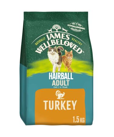 James Wellbeloved Adult Hairball Turkey 1.5 kg Bag Hypoallergenic Dry Cat Food 1.5 kg (Pack of 1)