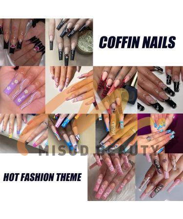 MISUD Long Press On Coffin Fake Nails - 24PCS Glossy French Tip Rhinestone Acrylic Nails for Women - Buy Online on GoSupps.com