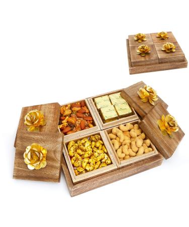Jaiccha Ghasitaram Wooden 4 Assorted Dryfruits Box|Gift for Diwali Gifts Holi Rakhi Valentine Christmas Birthday Anniversary Her Him|