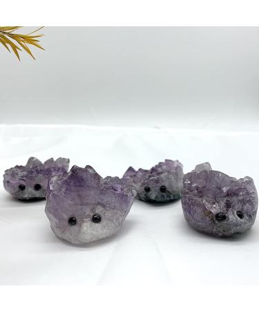 Crystal Rough Specimen Healed Natural Amethyst Crystal Cluster Hedgehog Ornaments Hand Carved Crystal Stones Purification Gifts Stones As a Gift 1pc - Buy Online on GoSupps.com