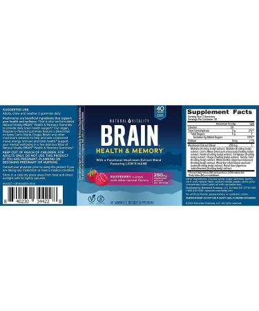 Natural Vitality Brain Health & Memory Gummies - Functional Mushroom Extract Blend - Vegan & Gluten Free - Raspberry Flavored - 60 Gummies - Buy Online on GoSupps.com