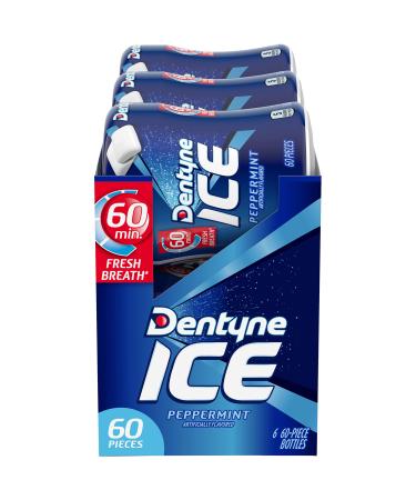 Dentyne Ice Peppermint Sugar Free Gum, 6 Bottles of 60 Pieces (360 Total Pieces)