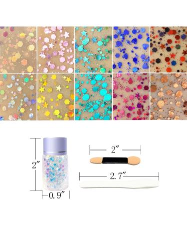 Body Face Glitter Gel 10 Colors 10.6oz - Holographic Chunky Laser Liquid Glitter for Makeup, Eyeshadow, Hair, Nails - Includes Spoon - SUPGIFT - Buy Online on GoSupps.com
