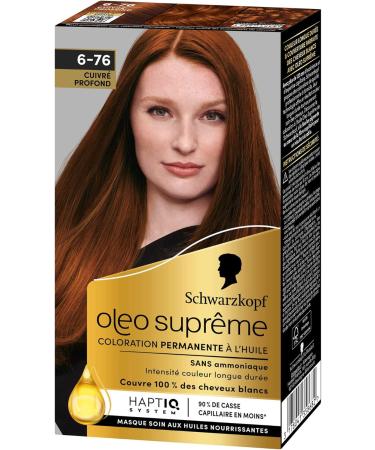 Oleo Supr me - Schwarzkopf Coloration Permanente l Huile Couleur et Eclat Longue Dur e sans Ammoniaque Couvre 100% des Cheveux Blancs HaptIQ Syst me Cuivr Profond 6-76 Cuivr Profond 6-76 115 ml (Lot de 1) - Buy Online on GoSupps.com