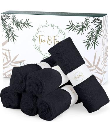 T&F Face Cloths 6 pack - Soft Washcloths for Face Made from Bamboo Gentle on Sensitive Skin Organic Bamboo Set of 6 Face Towel Women Makeup Remover Reusable Absorbent Washcloths 10 x 10 Inch (Black)