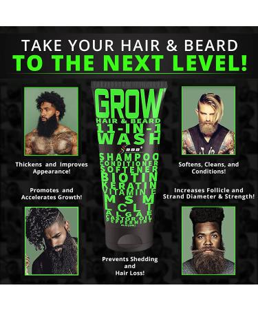 Grow Hair & Beard 11-in-1 Wash with Biotin, Castor Oil, and Peppermint Essential Oil - Vegan Hair Growth Shampoo - BBS USA Product - Buy Online on GoSupps.com