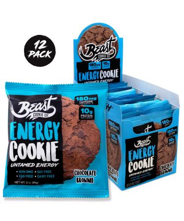 Beast Energy Cookie, Protein Cookie Chocolate Brownie - Vegan Protein Cookies, Contain 180mg of Caffeine & 10g of Protein, Dairy-Free, Soy-Free, Egg-Free, Non-GMO - 3 Oz, 12-Pack Chocolate Brownie 3 Ounce (Pack of 12)