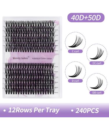 Individual Eyelashes Clusters 240PCS | D Curl 0.07mm 40D/50D Mixed | 16-20mm Lash Extensions - DIY Wide Stem Clusters - RR-16-20mm - Buy Online on GoSupps.com