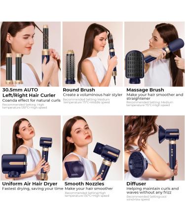 Buy 7-in-1 Hair Dryer Brush & Auto Air Curler | 110 000 RPM Ionic Styler - Professional Blue Hot Brush for Effortless Curls - Buy Online on GoSupps.com