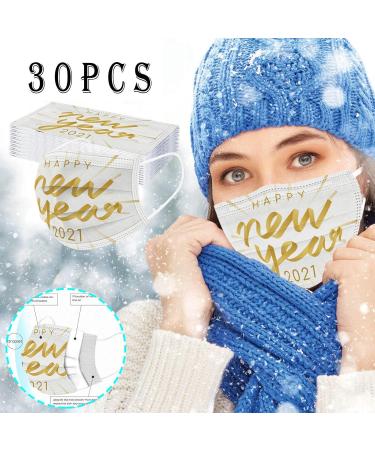 ZQP BEUU 30PCS Happy New Year 2021 Disposable_Face_M sks with a Elastic Earloop for Adult Multiple Pattern Combinations 3-ply Face Facial Protection Pads for Party High Filtration and Ventilation - Buy Online on GoSupps.com