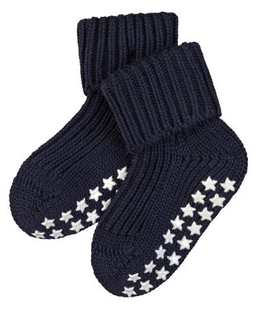 FALKE Unisex Baby Catspads Cotton Slipper Socks Soft Blue White More Colours Thick Warm Plain With Printed Silicone Nubs On Soles For An Improved Grip 1 Pair 0-6 Months Blue (Dark Marine 6170)