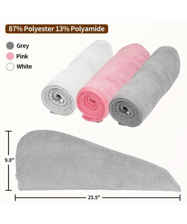 NEXCOVER Microfiber Hair Towel 3 Pack - Ultra Absorbent Hair Turbans for Women - Fast Drying Head Towels - White/Grey/Pink - 9.8 X 25.5 - Buy Online on GoSupps.com