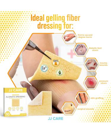 JJ CARE Honey Calcium Alginate Dressing 2x2 Inch 10-Pack - Manuka Honey Wound Care Pads for Medical Grade Healing - Latex-Free, Sterile & Individually Packed - Buy Online on GoSupps.com