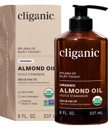 Cliganic Organic Sweet Almond Oil 100% Pure (8oz) - for Skin & Hair Nourishing Carrier Oil for Face & Body 8 Fl Oz (Pack of 1)