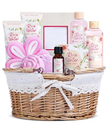 Gift Basket for Women 11 Pcs Rose Bath Gift Set with Bubble Bath,Body & Hand Lotion ,Relaxing Home Spa Kit for Women,Birthday Chrismas Gift Set