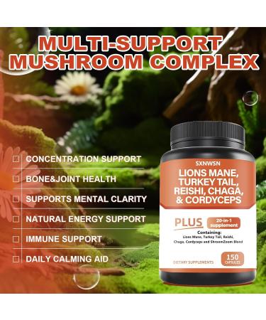 SXNWSN Lions Mane Complex with Turkey Tail & Reishi & Cordyceps - Mushrooms Supplement Helps Maintain Memory Energy and Immune Support* | 150 Vegan Capsules - Buy Online on GoSupps.com