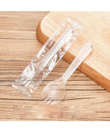 Small Disposable Spork, 100PCS Eco-Friendly Durable and Strong Plastic Sporks Great for School Lunch, Picnics or Restaurant and Party Supply (Clear)