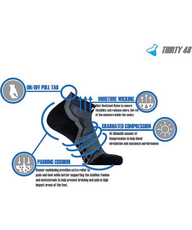 Thirty48 Performance Compression Low Cut Running Socks | 3 Pairs Black/Gray Large | Men & Women | Targeted Compression - Buy Online on GoSupps.com