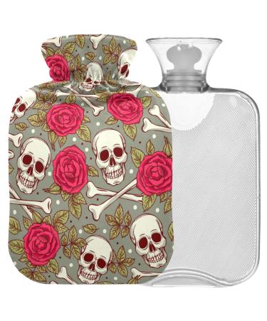 NAANLE SKULL ROSES hot water bottle with reference transparent hot water bottle Handfoots Heating bags for pain relief heat and cold therapy 1L