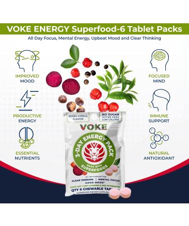 Voke ENERGY TABLETS - Superfood Chewable for Focus & Clarity | 30 Count (Pack of 5) | Vitamin C Mood Support Portable & Resealable - Buy Online on GoSupps.com