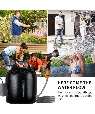 AZXJC Portable Camping Shower 5 Gallons with Rechargeable Air Pump, 8 Spray Modes, Solar Heating, Built-in Thermometer for Beach, Camping, Hiking - Buy Online on GoSupps.com