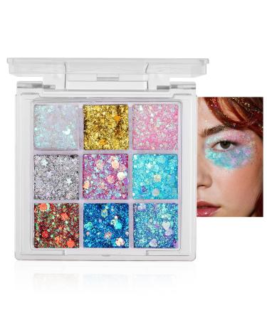 Prreal 9-Color Glitter Gel for Face Eyes and Body Holographic Glitter Holographic Sequins Girls' and Women's Party Halloween Carnival Festival Accessories 02