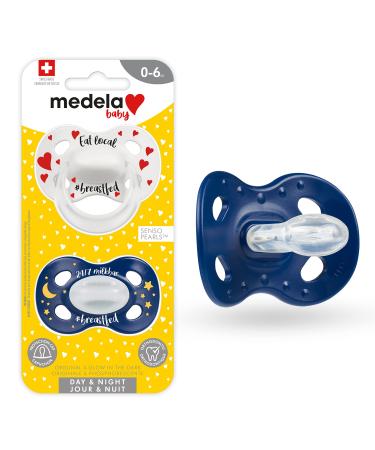 Medela Baby Pacifier | Day and Night Glow in The Dark | 0-6 Months | 2-Pack, Lightweight | BPA-Free | Supports Natural Suckling | Eat Local and 24/7 Milkbar 0-6 Month (2 Pack) Eat Local (Day & Night)